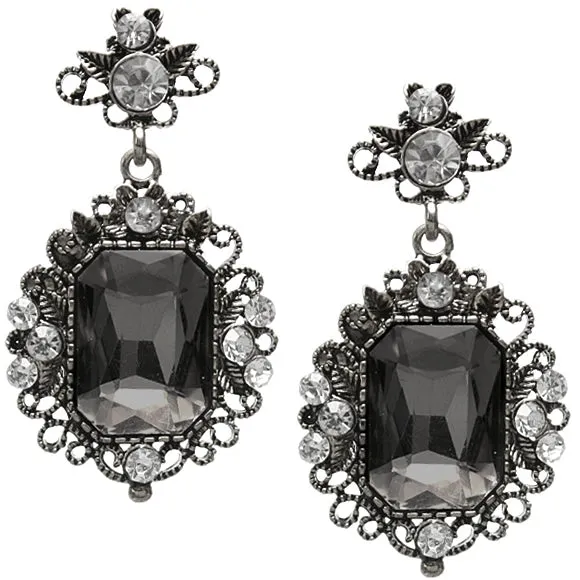 Gray Elegant Large Gemstone Post Earrings