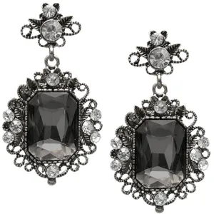 Gray Elegant Large Gemstone Post Earrings