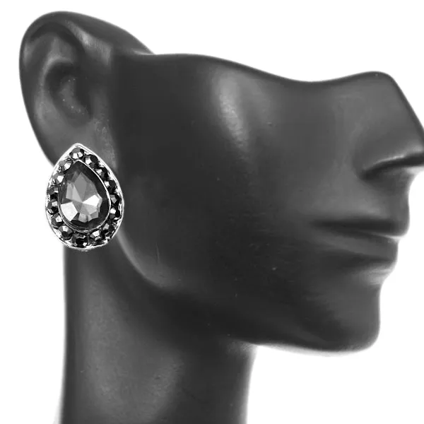 Gray Teardrop Gemstone Post Earrings