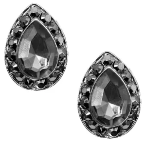Gray Teardrop Gemstone Post Earrings