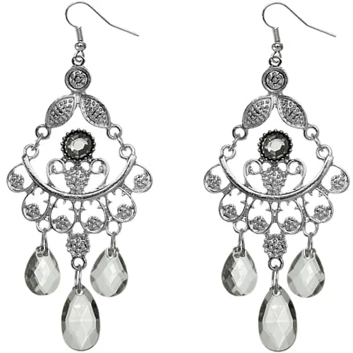 Gray Translucent Beaded Filigree Dangle Earrings