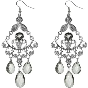 Gray Translucent Beaded Filigree Dangle Earrings