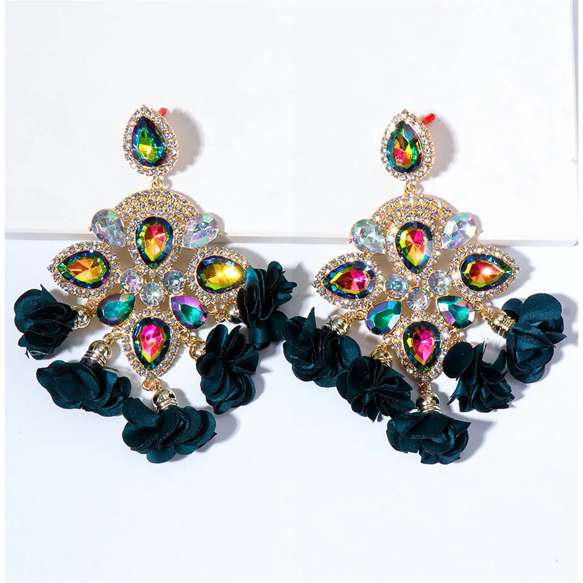 Green Crystal & Cubic Zirconia Chandelier Drop Earrings
