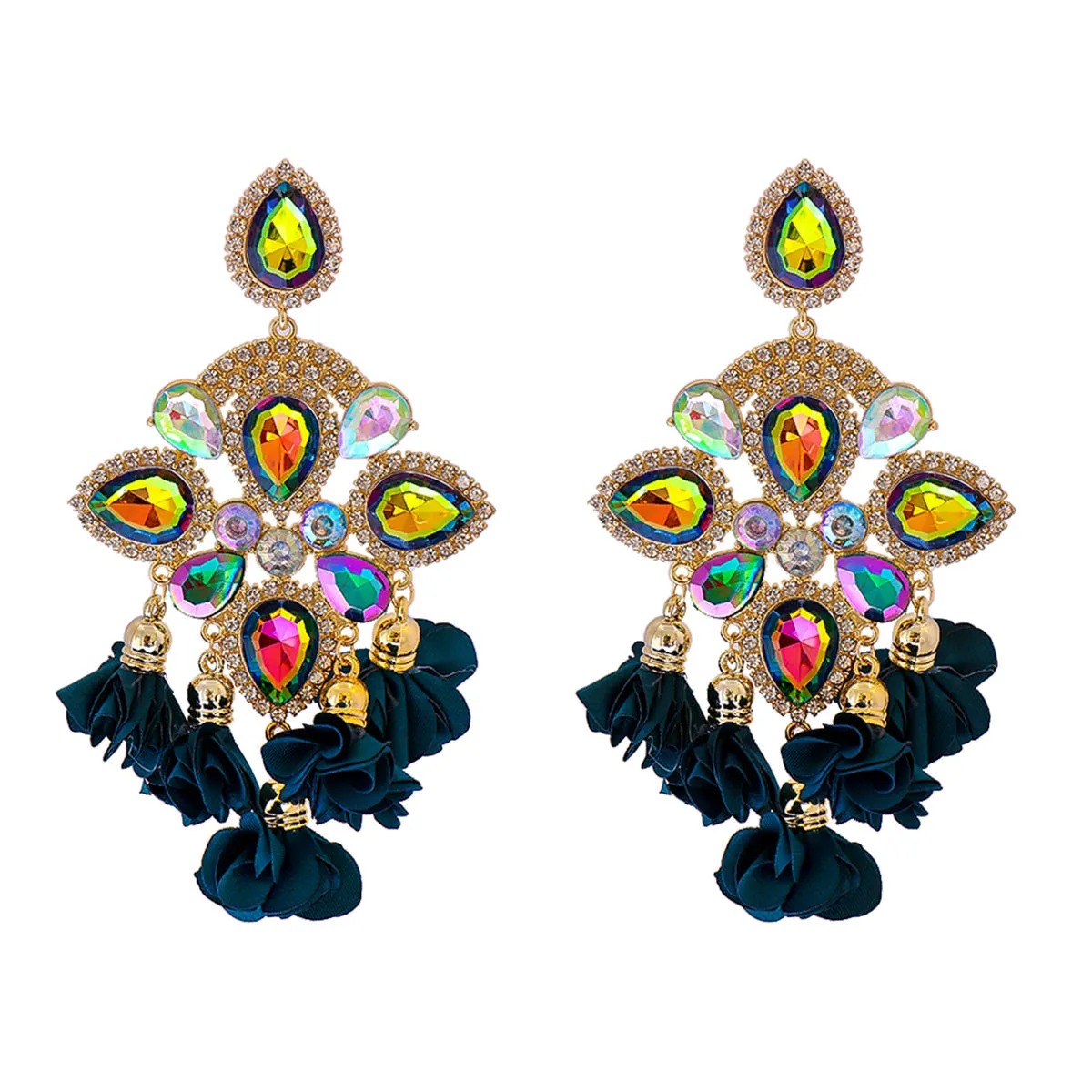 Green Crystal & Cubic Zirconia Chandelier Drop Earrings