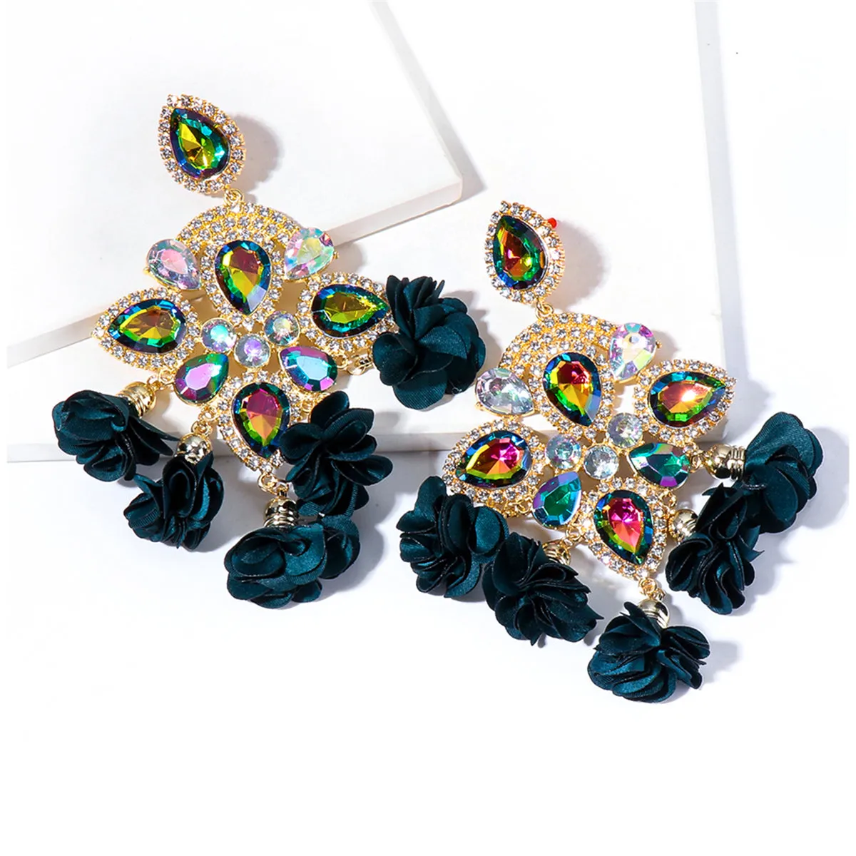 Green Crystal & Cubic Zirconia Chandelier Drop Earrings
