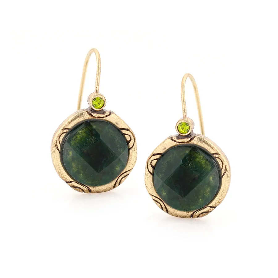 GREEN FACETED STONE CRYTAL DROP  EARRINGS #158GN3201 (5F7)