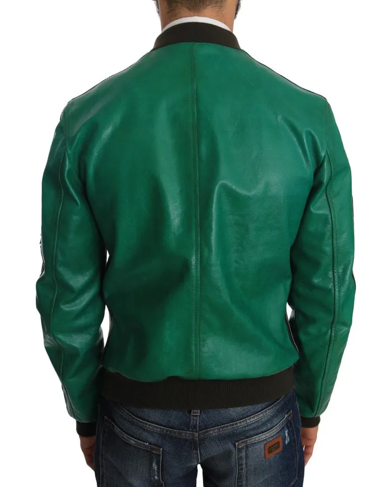 Green Leather 84 Motive Bomber Jacket