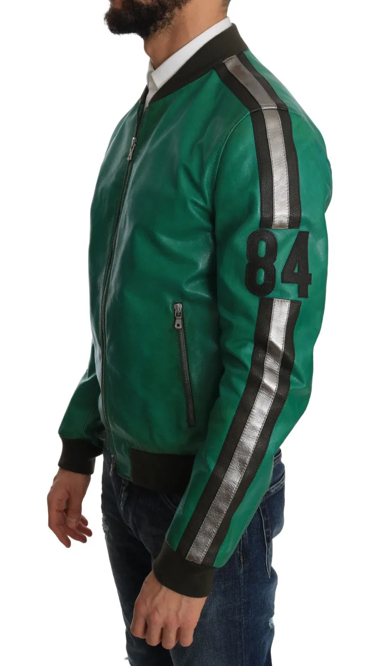 Green Leather 84 Motive Bomber Jacket