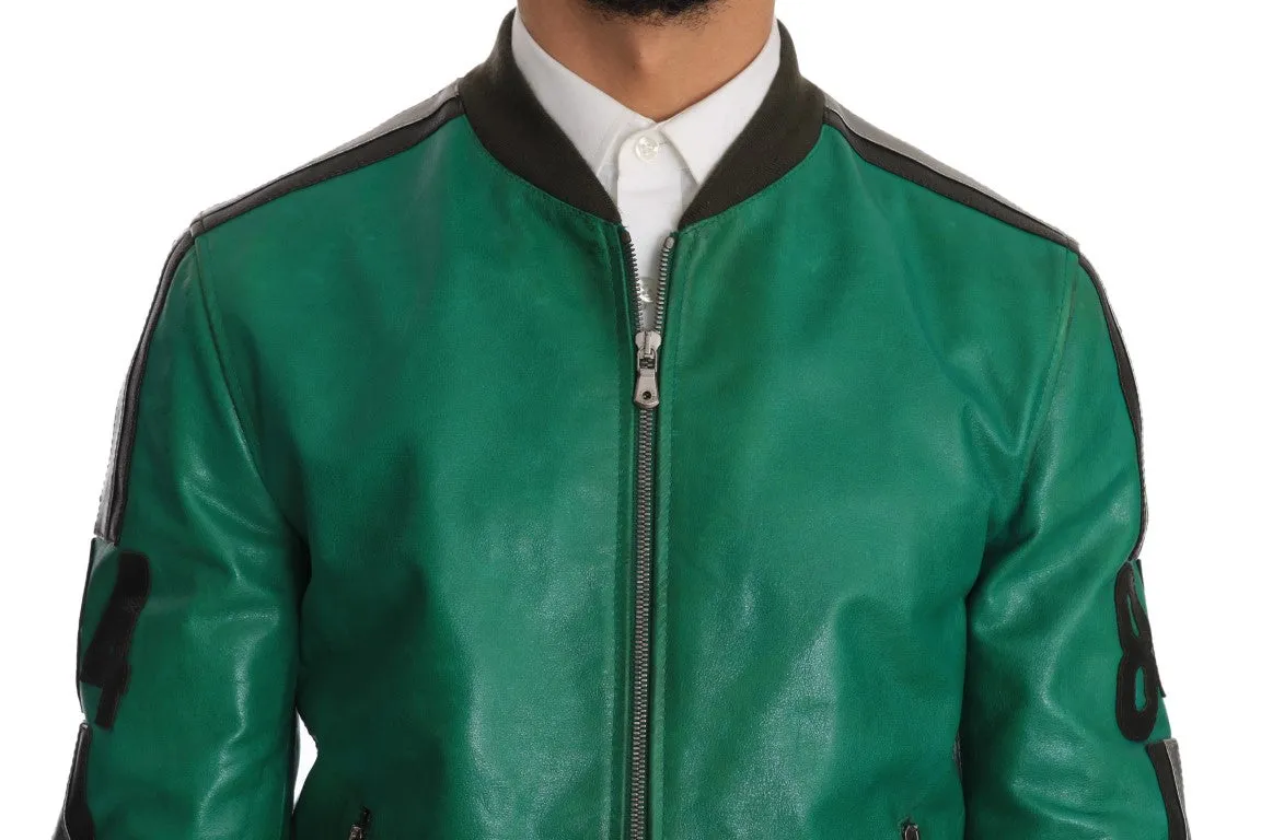 Green Leather 84 Motive Bomber Jacket