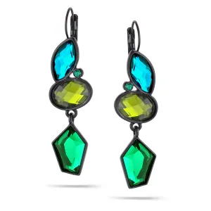 GREEN OLIVE AND AQUA BLUE FACETED FRENCH CLIP EARRINGS #227GN3401 (1B12)