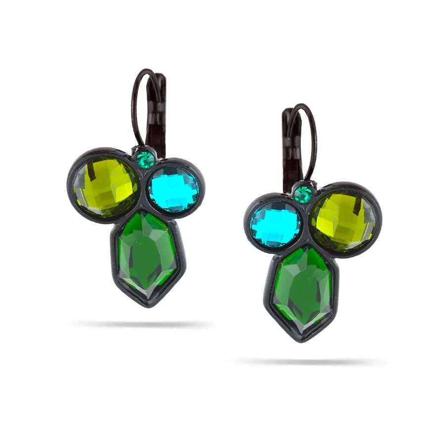 GREEN OLIVE AND AQUA BLUE FACETED FRENCH CLIP EARRINGS #227GN3501 (1B12)