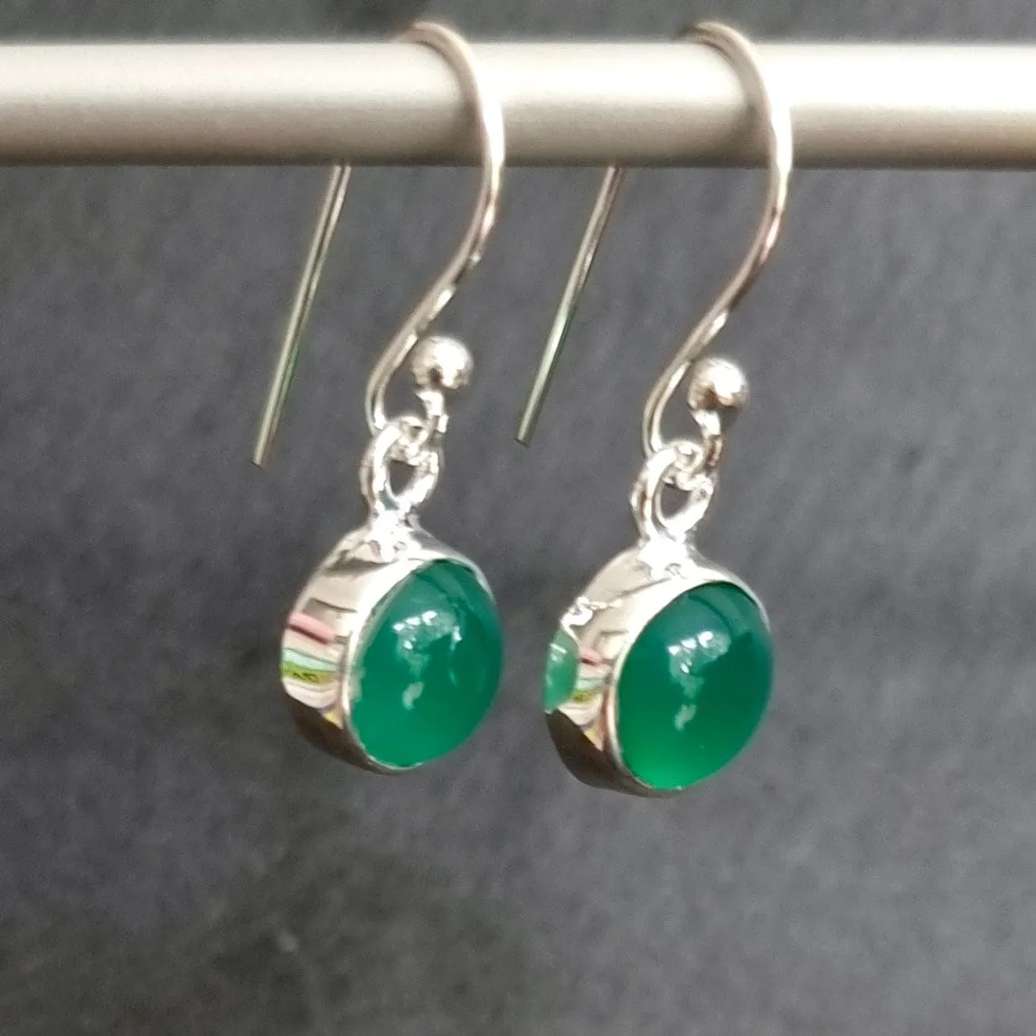 Green Onyx Round 8mm 925 Sterling Silver Earrings, E13GO