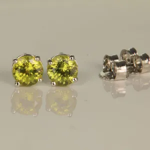 Greenish Yellow Mali Garnet Earrings in 14k White Gold .93ct