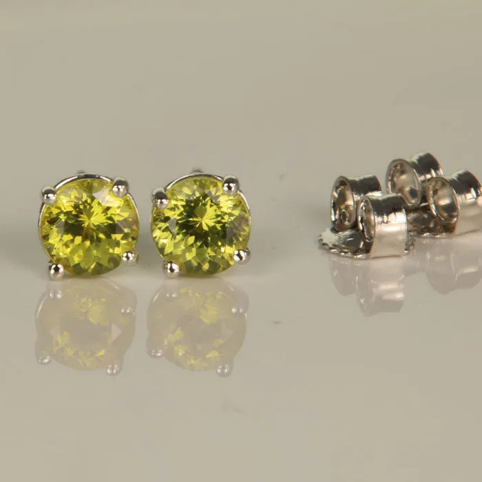 Greenish Yellow Mali Garnet Earrings in 14k White Gold .93ct