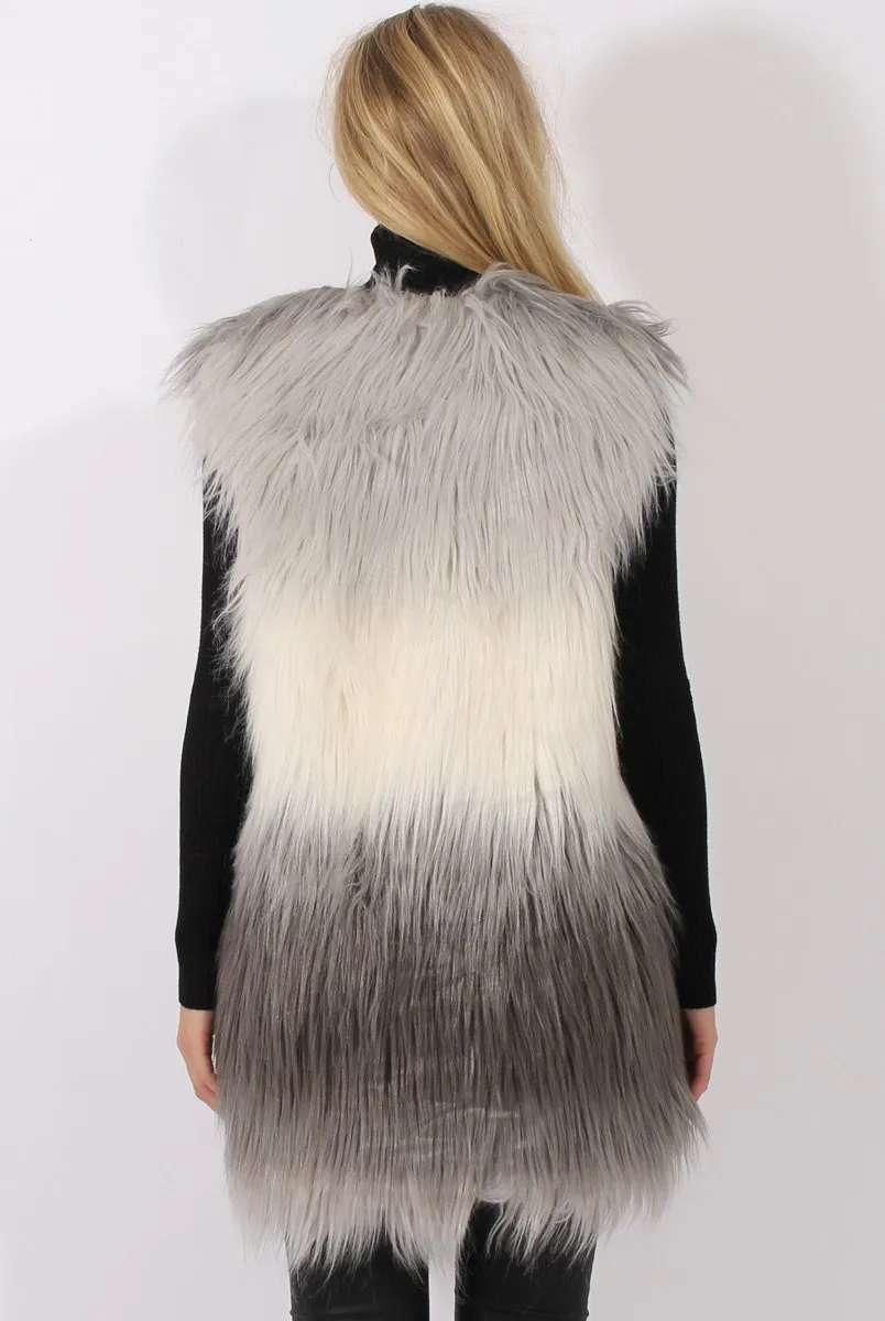 Grey Gradient Faux Fur Gilet - Emerson