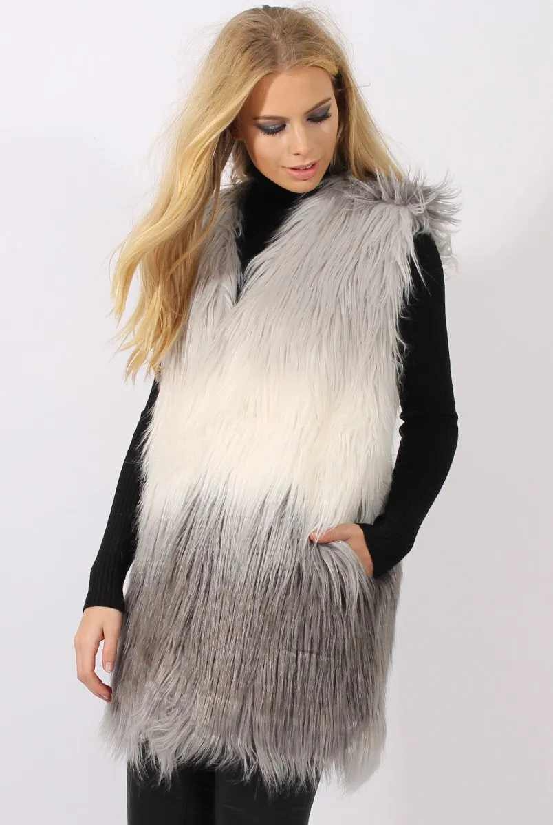 Grey Gradient Faux Fur Gilet - Emerson