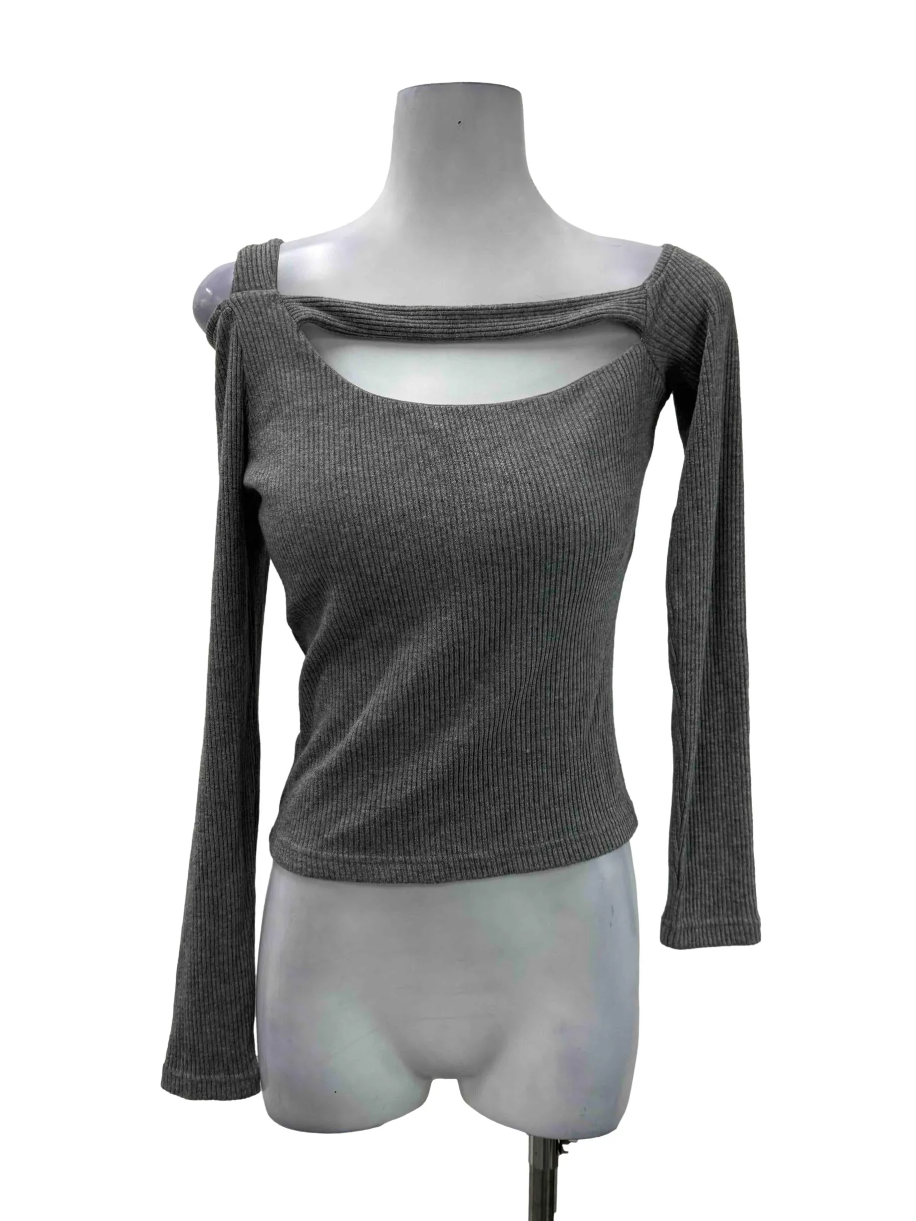 Grey Knitted Off Shoulder Blouse