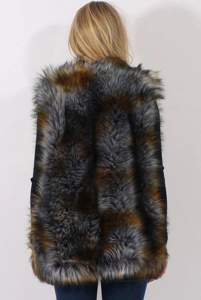 Greyish Blue Faux Fur Gilet - Demi