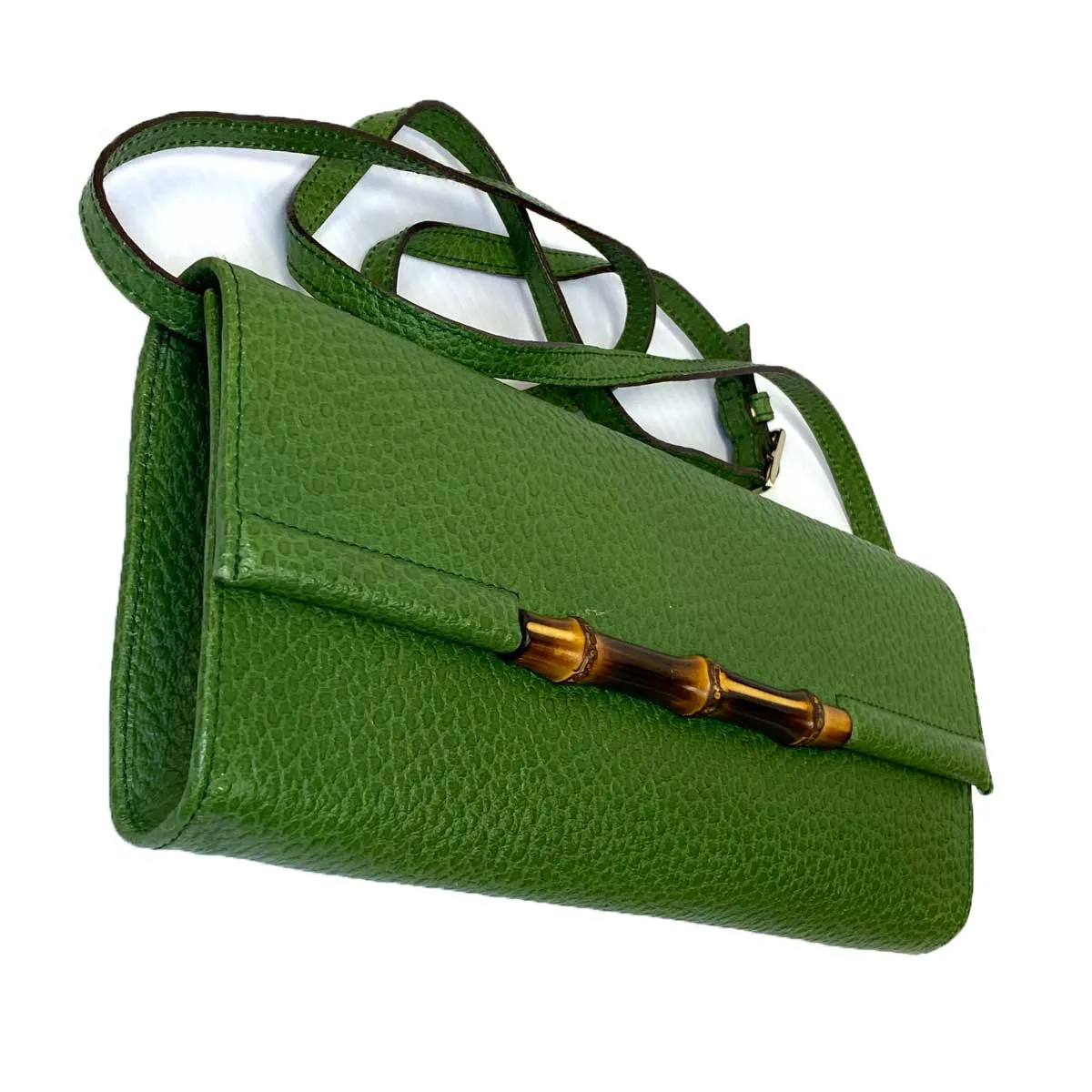 Gucci Bamboo Green Leather Clutch
