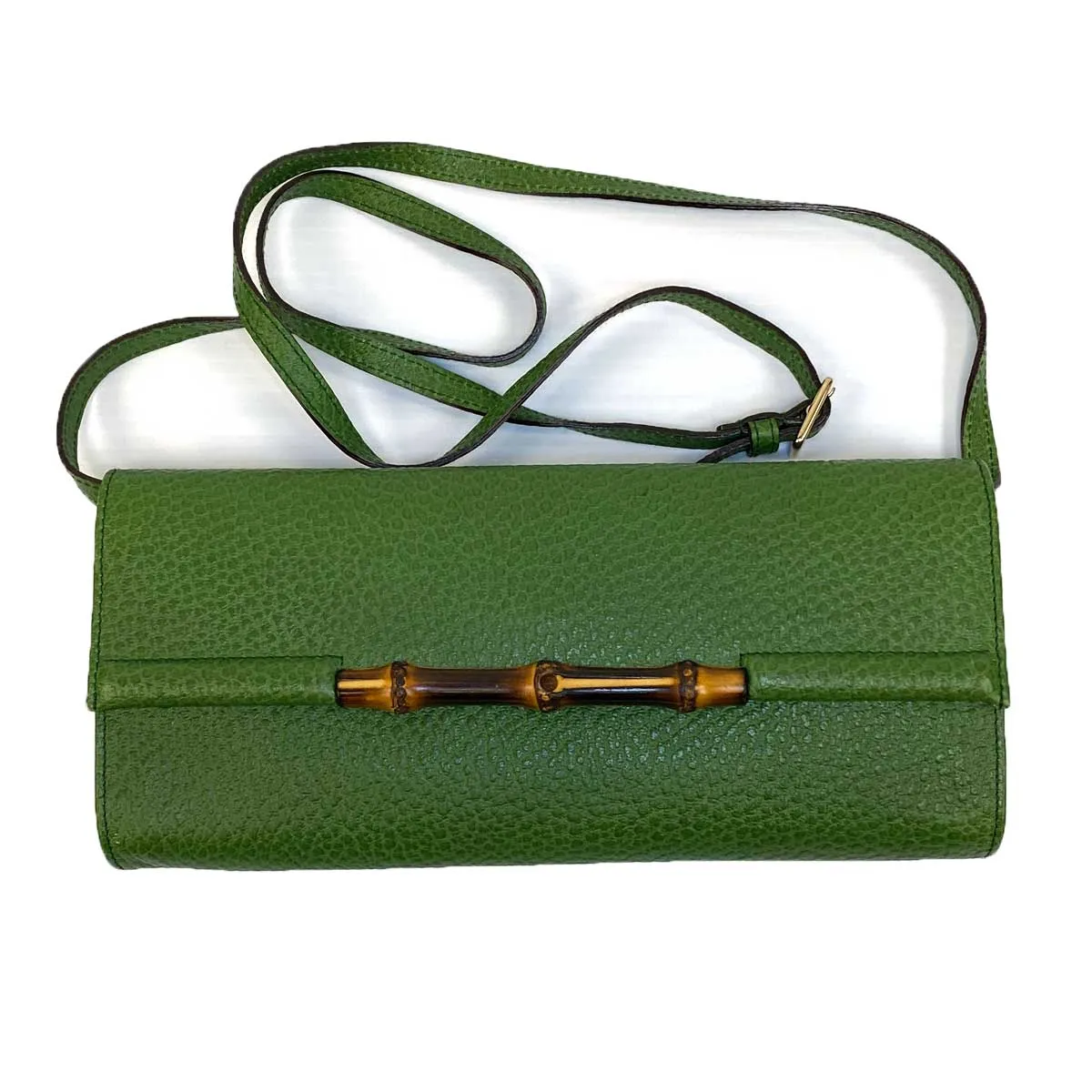 Gucci Bamboo Green Leather Clutch