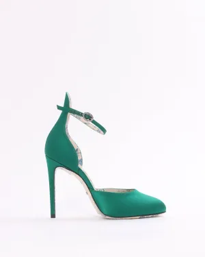 Gucci Green Satin Crystal Ankle Strap Pumps - 37