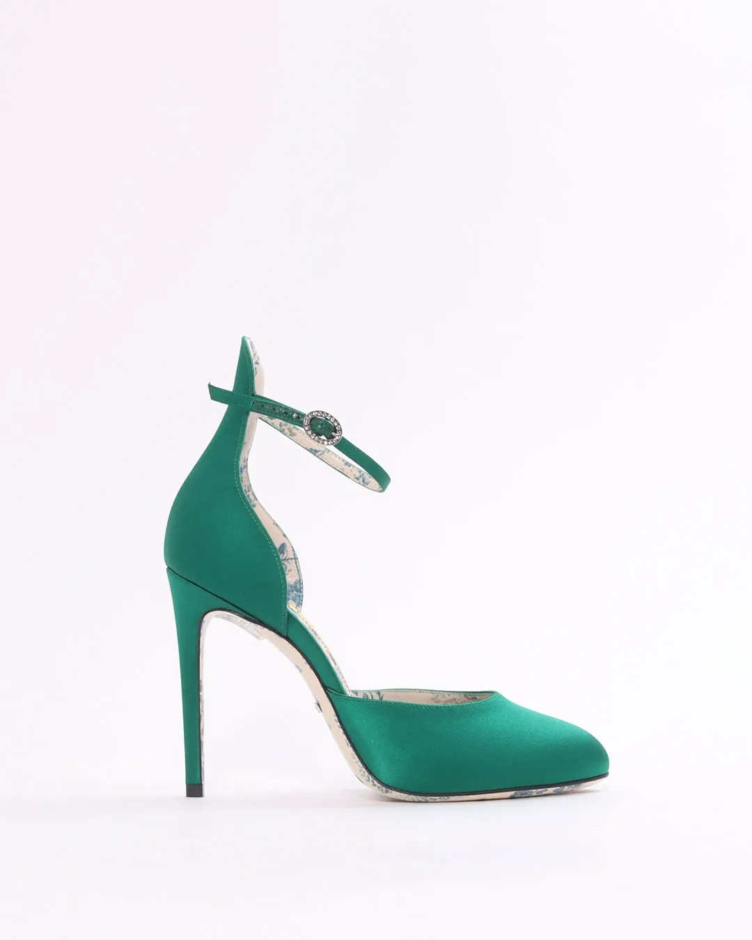 Gucci Green Satin Crystal Ankle Strap Pumps - 37