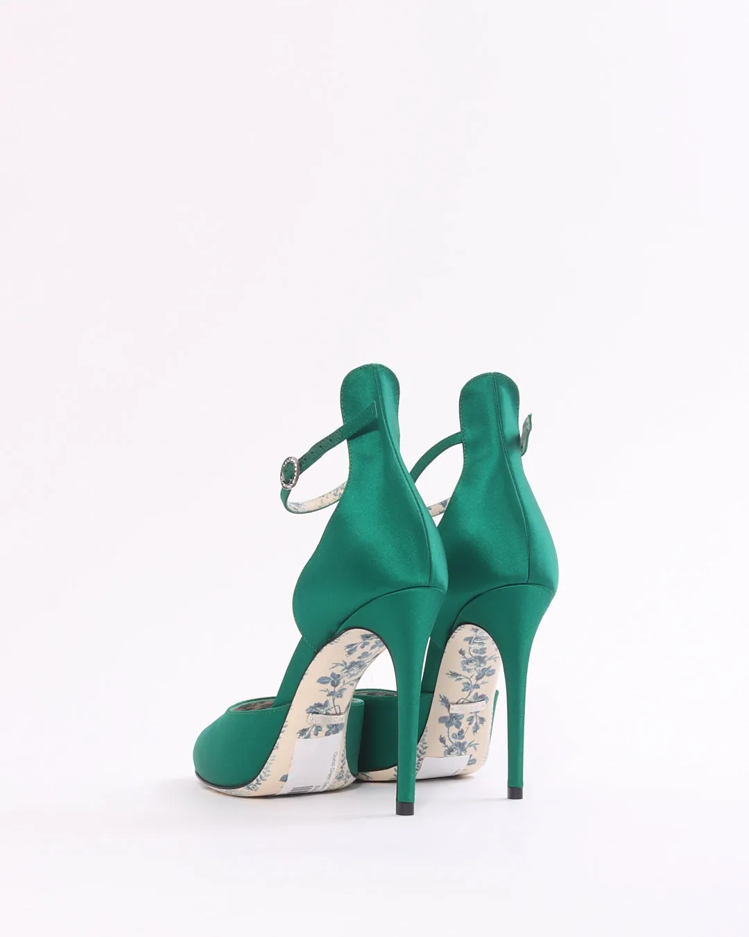 Gucci Green Satin Crystal Ankle Strap Pumps - 37