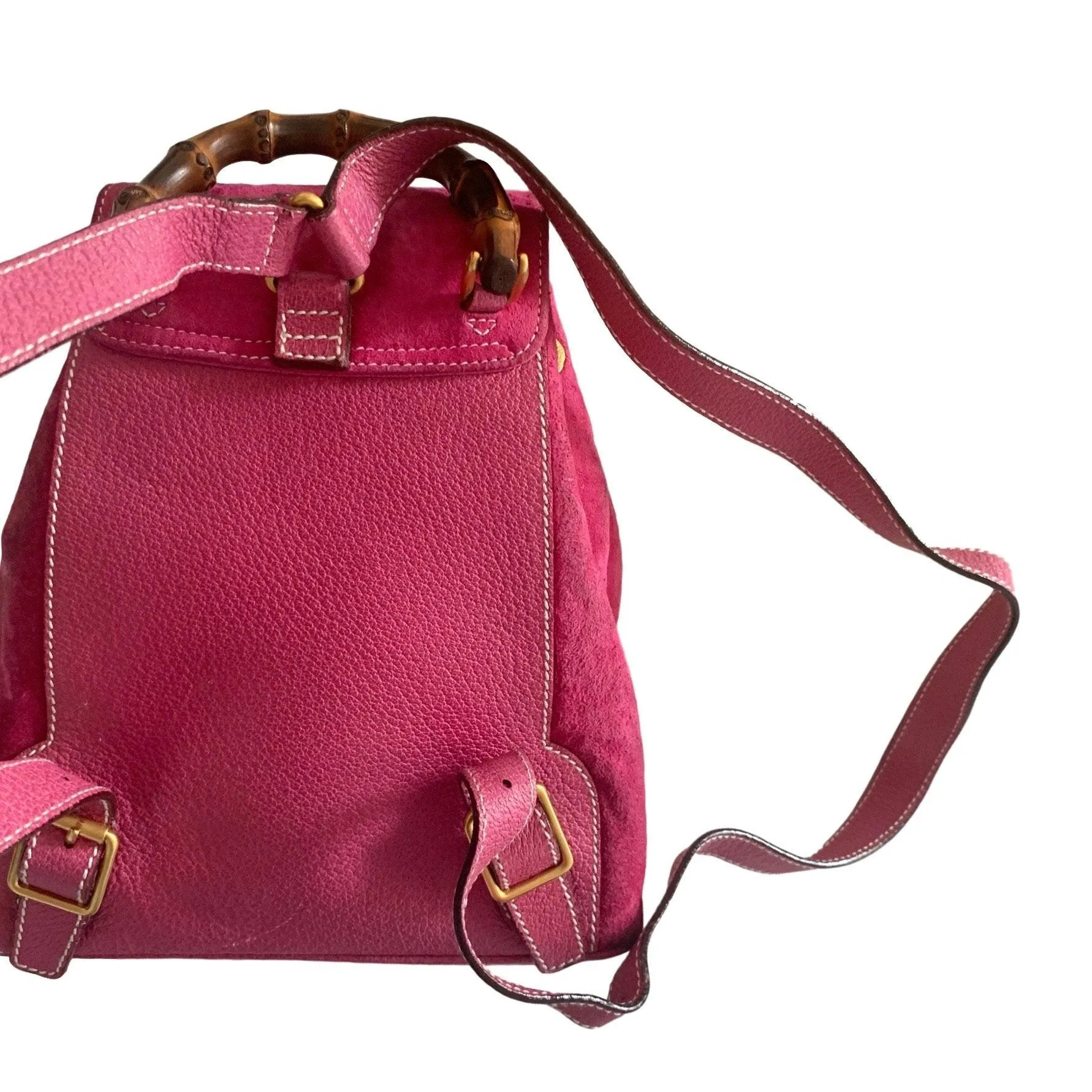 Gucci Pink Suede Bamboo Mini Backpack