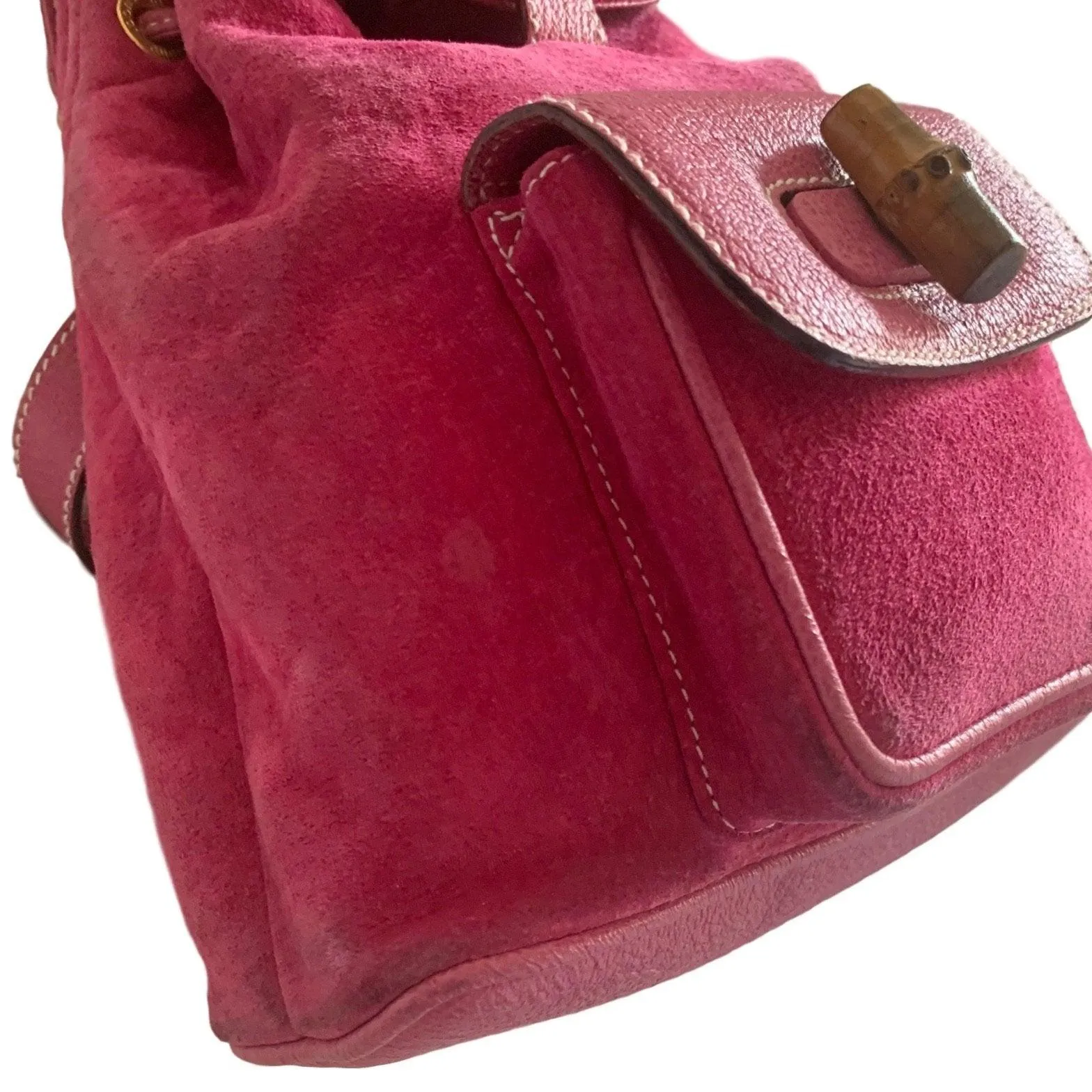 Gucci Pink Suede Bamboo Mini Backpack