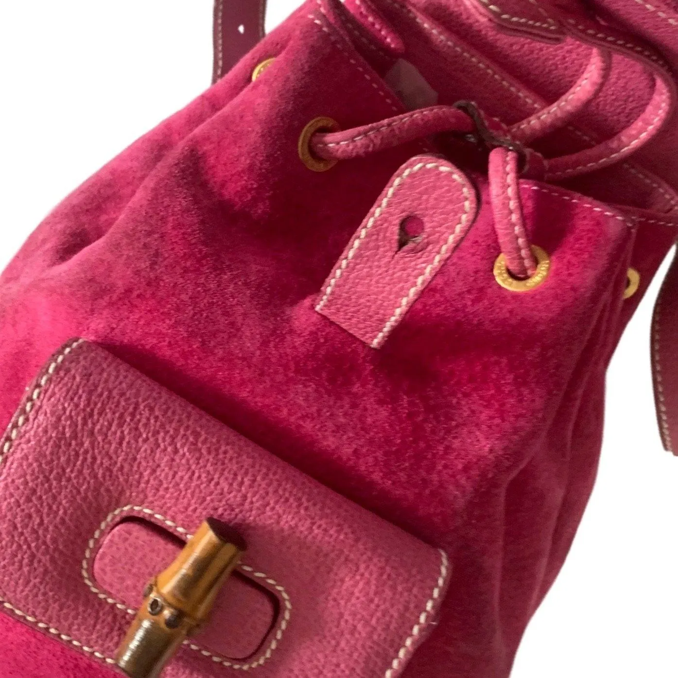 Gucci Pink Suede Bamboo Mini Backpack