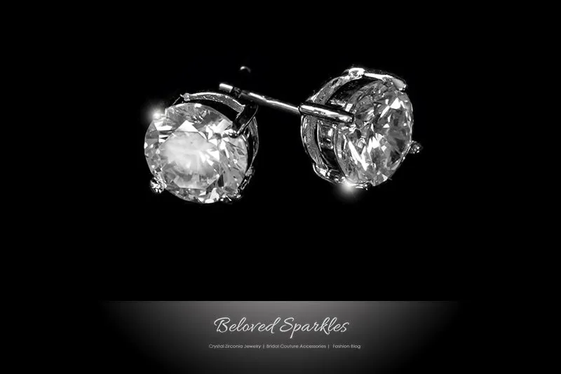 Haley 7mm Round CZ Silver Stud Earrings – 7mm  | 1.3ct | Sterling Silver