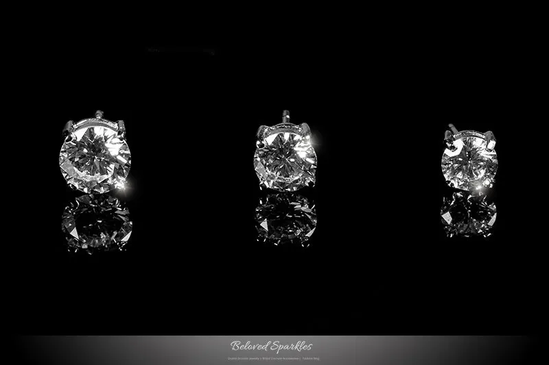 Haley 7mm Round CZ Silver Stud Earrings – 7mm  | 1.3ct | Sterling Silver