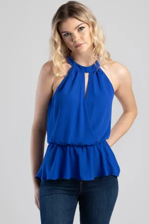 Halter Blouse With Peplum Detail - Blue