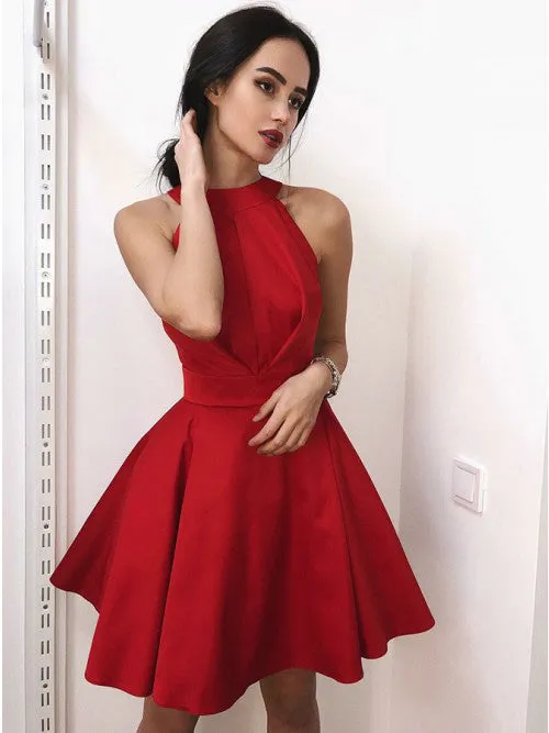 Halter Red Simple Cheap On Sale Short Homecoming Dresses, BH103