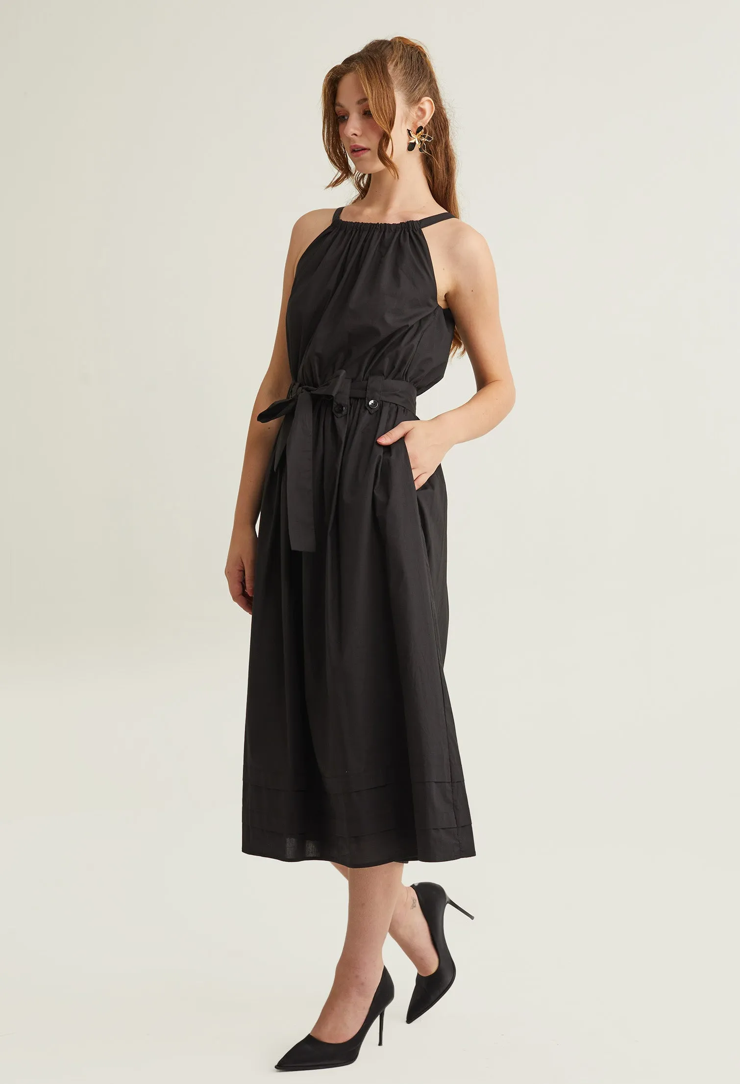 Halter Ruffled Accent Midi Dress