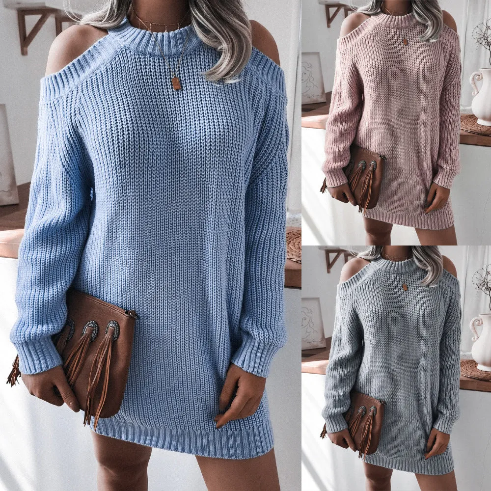 Halter Strapless Round Neck Sweater Mini Dresses