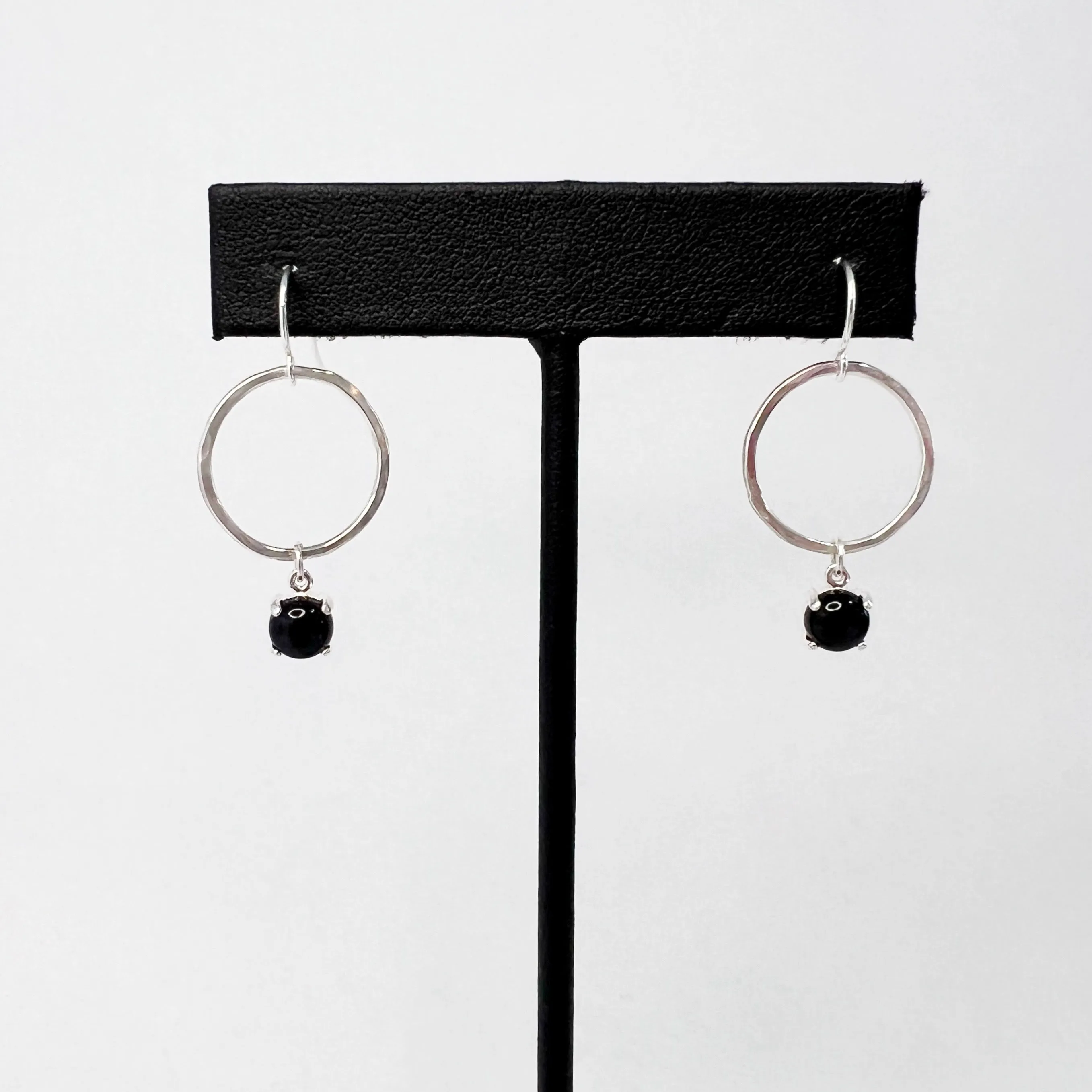 Hammered Circle Gemstone Earrings in Sterling Silver