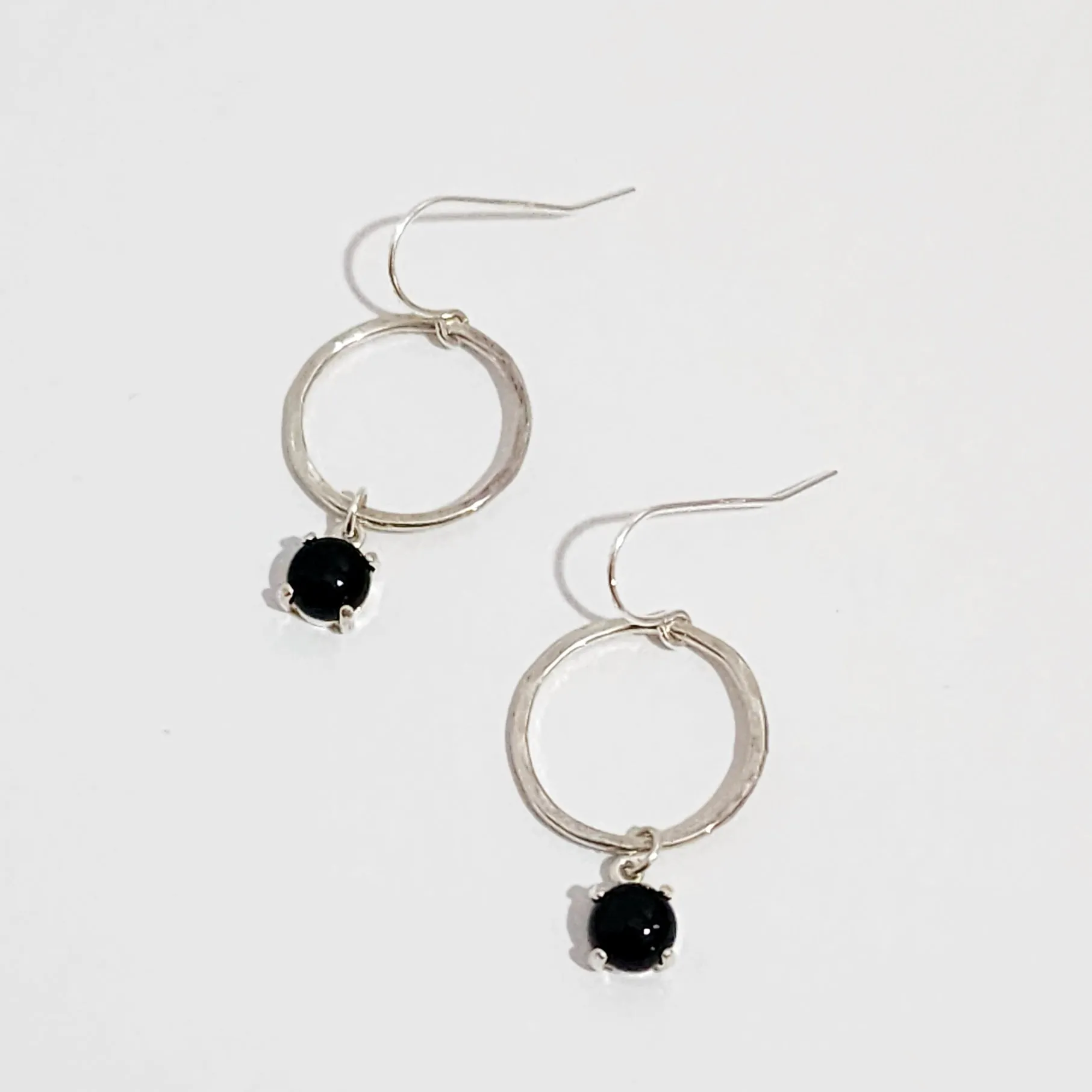 Hammered Circle Gemstone Earrings in Sterling Silver