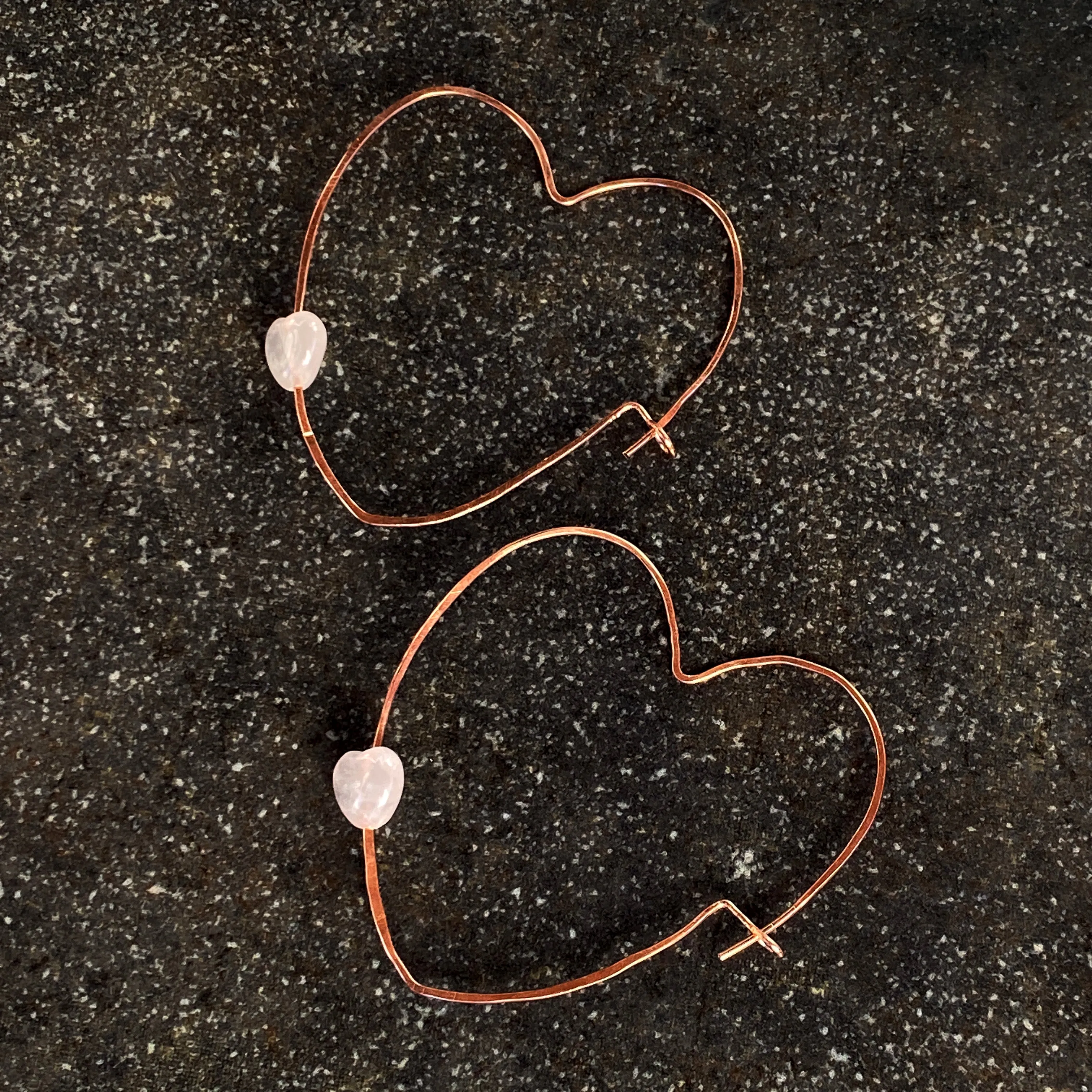 Hammered Copper or Silver Heart Earrings with choice of Gemstone Heart
