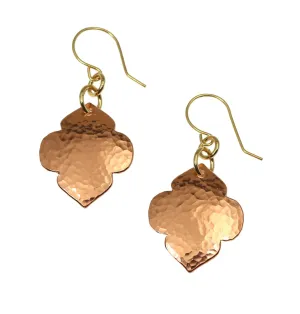 Hammered Copper Quatrefoil Dangle Earrings