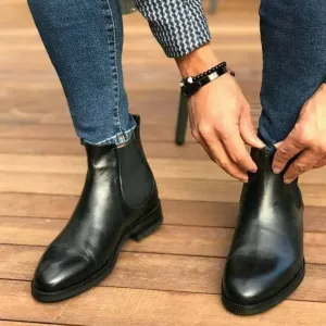 Handmade Black Leather Chelsea Boots for Men