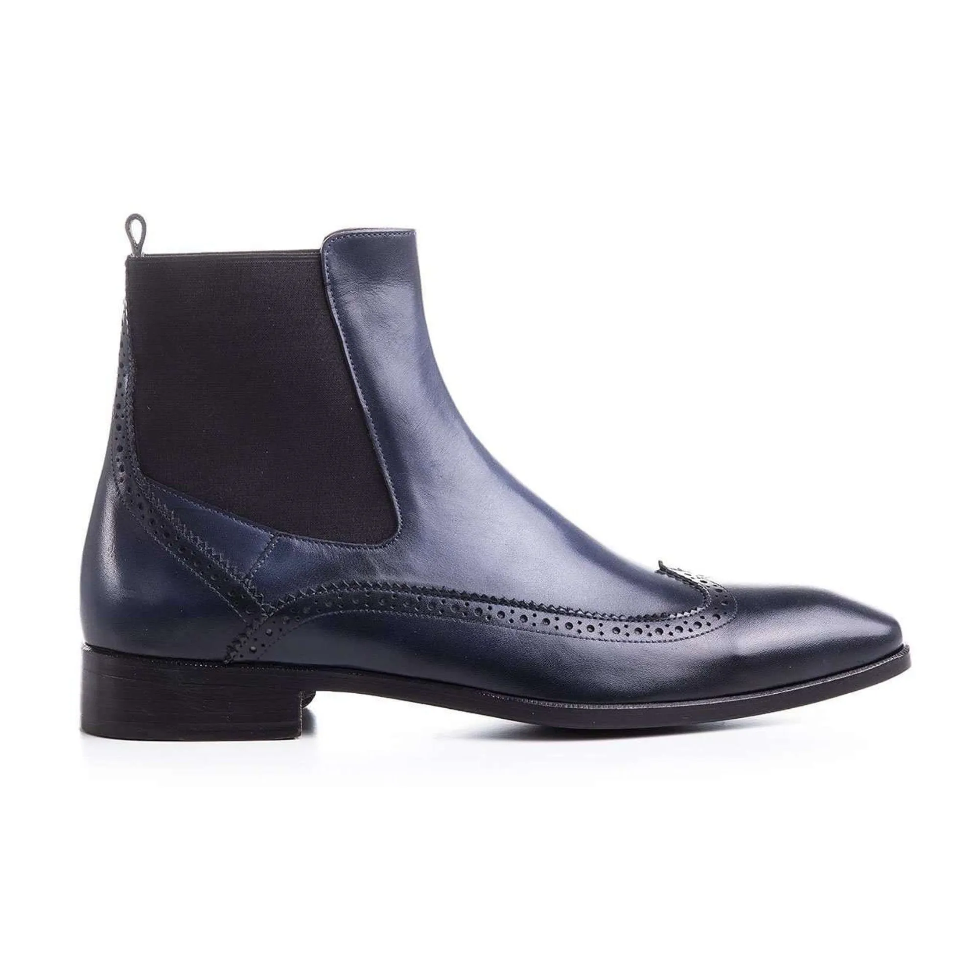 Handmade Customisable Blue Navy Leather Tepekoy Chelsea Boots For Men