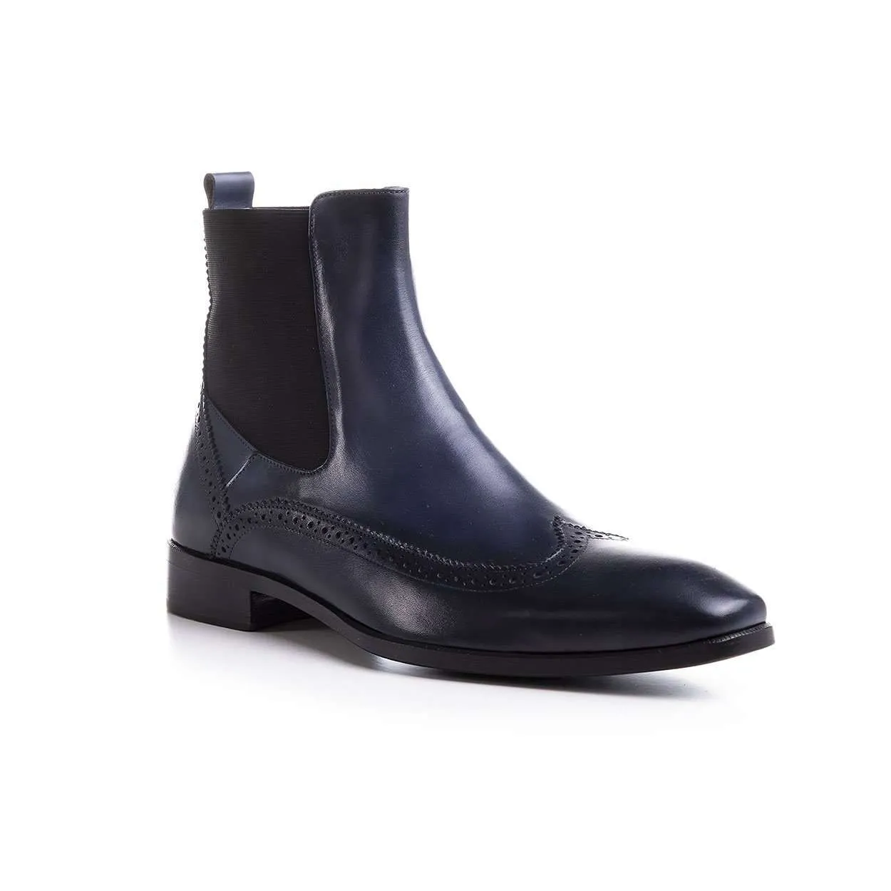 Handmade Customisable Blue Navy Leather Tepekoy Chelsea Boots For Men