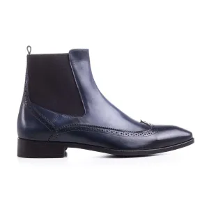 Handmade Customisable Blue Navy Leather Tepekoy Chelsea Boots For Men