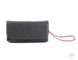 Handmade Italian Leather Clutch - Roma - Onyx Black - Lava Red Trim