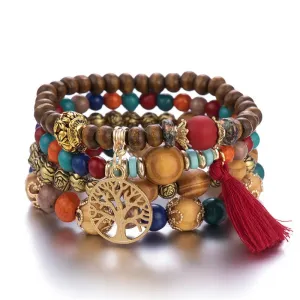 Handmade Wood Beads Chain Bracelet Set for Women