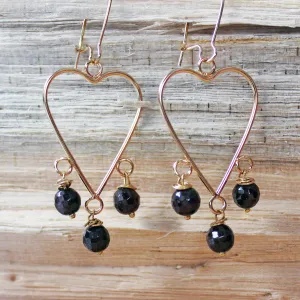Heart Chandelier Earrings with Garnet