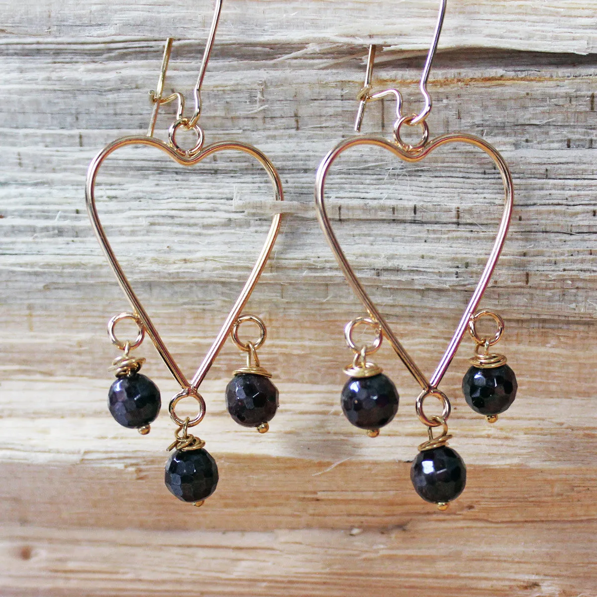 Heart Chandelier Earrings with Garnet
