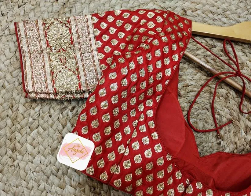 Heavy highlight embroidered bridal blouse- Blood red