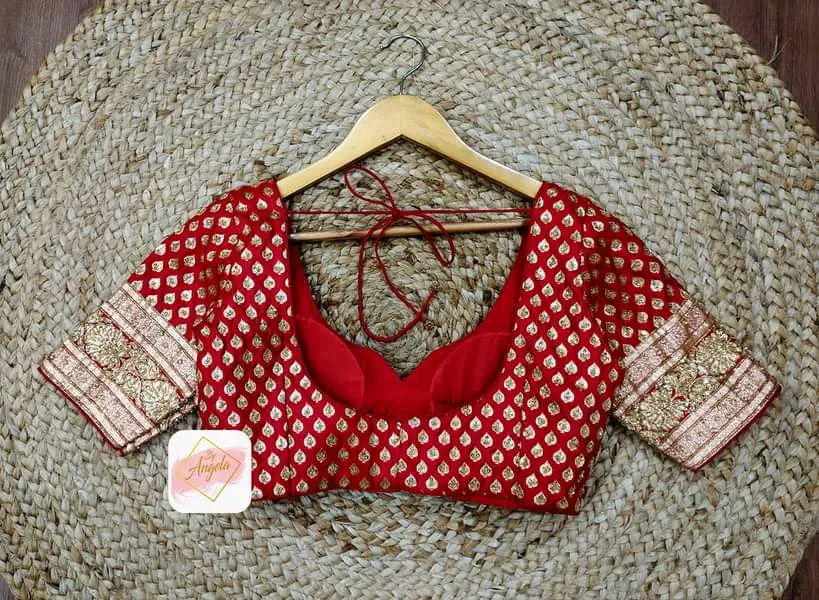 Heavy highlight embroidered bridal blouse- Blood red